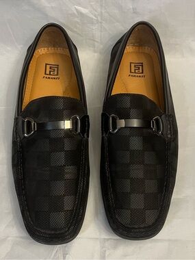Faranzi Men's Black Leather Slip-On Loafers 9.5